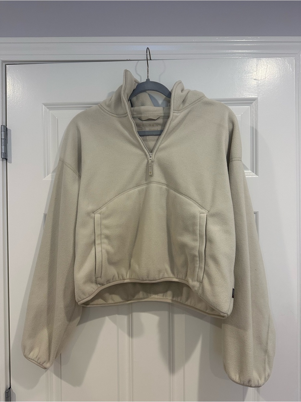 Aritzia Women's Half-Zip Hooded Fleece Pullover - Beige